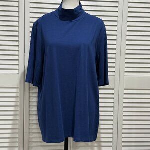 Chico’s Touch of Cool Mock Neck Elbow Sleeve Tee; Dark Harbor Blue; Size 3 (XL)